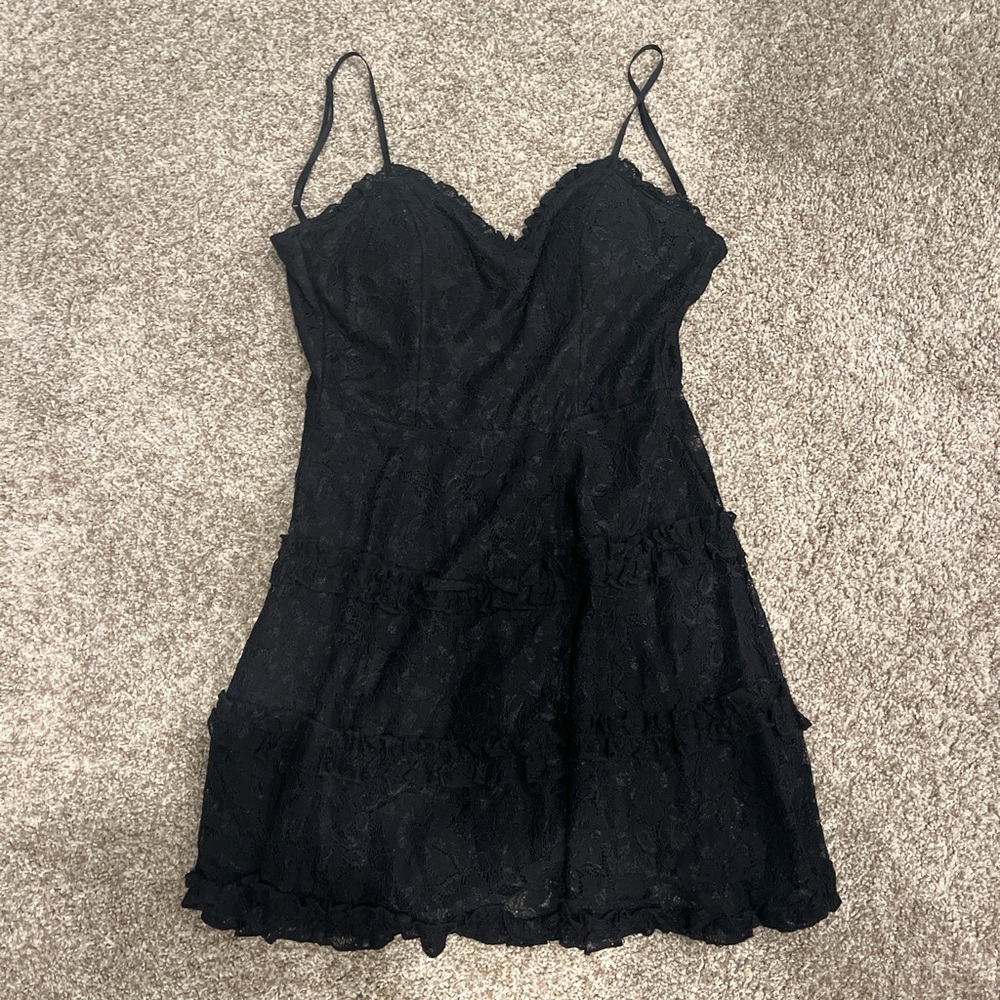 Francesca's Collections Black Ruched Ruffled Mini Dress